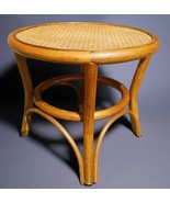 1960s Bentwood Bamboo Cane Top Round Side End Table 16&quot;T 18&quot;D Plant Stan... - $346.49