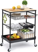 Toolf Kitchen Island Serving Cart With Utility Wood Tabletop, 4-Tier, Hotel - £75.08 GBP