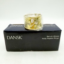 Dansk Holly Napkin Rings Brass Leaf Cutouts Christmas Set of 4 New In box - $19.99