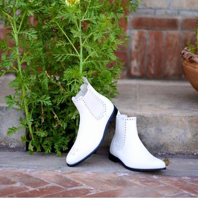 New Handmade Men White Leather Chelsea Boots, Men White Brogue Chelsea Boots 20