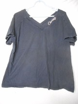 Curves silver beaded logo Black V neck Size XL short Sleeve T shirt Top ... - $9.60