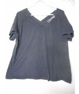Curves silver beaded logo Black V neck Size XL short Sleeve T shirt Top ... - $9.60