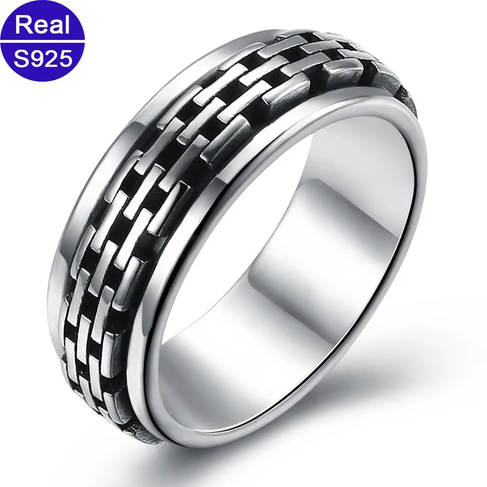 Fashion Classic Vintage Design 925 Sterling Silver Spinner Fidget Rings For Men  - $55.91