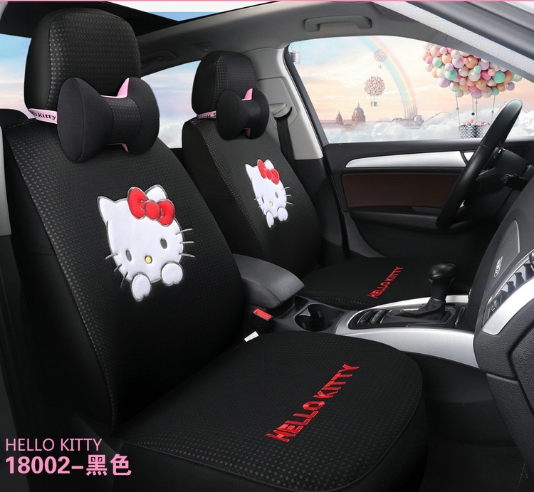 Primary image for Hello Kitty Cartoon Car Seat Covers Set Universal Car Interior Black Full Set