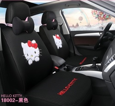 Hello Kitty Cartoon Car Seat Covers Set Universal Car Interior Black Full Set - £133.67 GBP