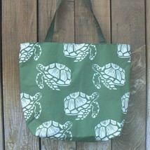Large Nylon Green &amp; White Sea Turtles Tote Beach, Bag Shopping (BN-PUR704) - $12.00