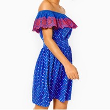 Lilly Pulitzer NWT Off Shoulder Smocked Flutter Fiesta Dress Blue Kalama... - £65.52 GBP