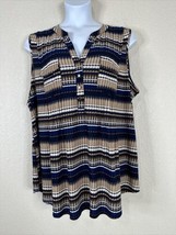 NWT Cocomo Womens Plus Size 3X Blue/Tan Stiped Pocket V-neck Blouse Slee... - $28.80