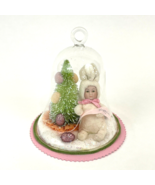 Snowbaby Bunny Easter Diorama Glass Cloche Eggs Tree Glitter Paper 5.5&quot;  - $34.00
