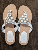Womens White Rhinestone Mixit Flip Flops Thongs Sandals Flats Shoes Size 7 - £6.87 GBP