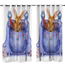Cute Animal Art Bunny Overall Pocket Curtain - $56.90+