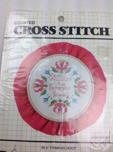 Primary image for Vtg Designs for the Needle SISTER Counted Cross Stitch Framing Hoop Picture Kit