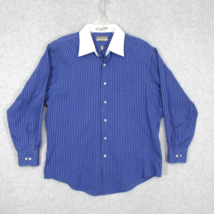 Van Heusen Men Dress Shirt Long Sleeve Fitted Broadcloth Blue Wrinkle Free 17 XL - £8.44 GBP