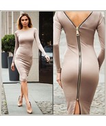 Stately Long Sleeved Solid Color Round Neck Zip Up Back Midi Length Penc... - £51.10 GBP