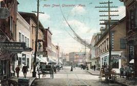 Postcard RPPC Main Street Gloucester Mass Ladies UDB Posted 1907 Maine Wagon A37 - £16.68 GBP