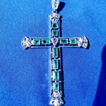 Earth mined Emerald Rose cut Diamond Antique Cross Vintage Deco Pendant ... - $5,741.01