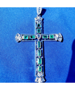 Earth mined Emerald Rose cut Diamond Antique Cross Vintage Deco Pendant ... - £4,549.55 GBP