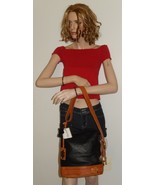 VALENTINA ITALIAN LEATHER CONVERTIBLE BUCKET TOTE/HOBO IN BLACK/TAN NWT     - $189.99