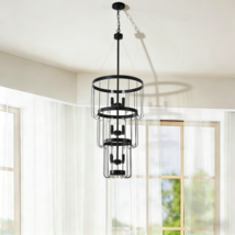 12-Light Black Candle Chandelier, Farmhouse 3-Tier Adjustable for Foyer,... - $219.67