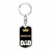 Cat Keyring Gift Suphalak Cat Dad King Swivel Keychain Stainless Steel Or 18k Go - £35.98 GBP