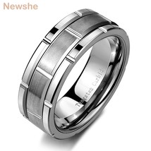 Newshe Tungsten Men Ring 8mm Brick Pattern Brushed Bands For Him Simple Wedding  - £26.21 GBP