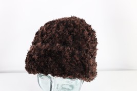 NOS Vintage 90s Streetwear Textured Fuzzy Shag Beanie Hat Cap Brown Wome... - $59.35