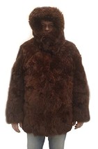 Alpakaandmore Mens Hooded Babyalpaca Fur Jacket, Midi Coat Pelt Brown (X... - $881.10