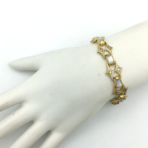 TOLEDOWARE vintage panel bracelet - faux damascene gold white safety chain 7.25&quot; - £19.98 GBP