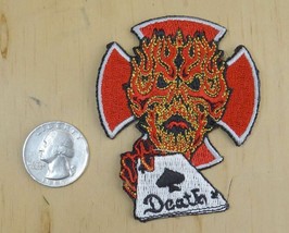 DEVIL WITH DEATH CARD IRON-ON / SEW-ON EMBROIDERED PATCH 2 3/8&quot;x 3 &quot; - £3.35 GBP