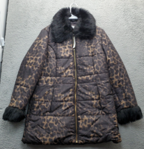 Susan Graver Quilted Jacket Women&#39;s S Multi Leopard Print Faux Fur Collar Zip Up - £29.85 GBP