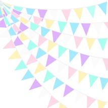 32Ft Macaron Pennant Banner Fabric Pastel Triangle Flag Rainbow Colored Bunting  - $25.99