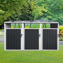 3-Can Metal Outdoor Garbage Bin Shed for Trash Storage, Grey - $257.99