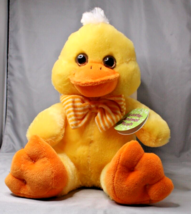 Kellytoy Yellow Duck Easter Plush Bright Yellow Striped Bow 2015 with Tags - $10.56