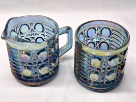 Vintage INDIANA GLASS Creamer &amp; Open Sugar Bowl WINDSOR BLUE Carnival Glass - $31.05 CAD