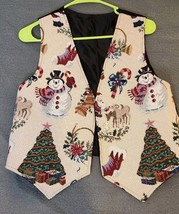 Women&#39;s Vintage Multicolor V-neck Open Front Christmas Tapestry Vest Size S - $14.80