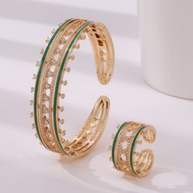 Women Fashion Cuff Bangle Ring Set Arabian style Zircon Hollow Out Colorful Drip - £53.32 GBP