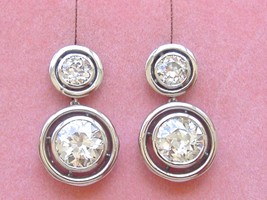 Art Deco 4.75ctw Euro Diamond Double Halo Stud Dangle 2-STONE Statement Earrings - £23,114.28 GBP