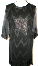 New Womens 4 NWT $449 Sequin Silk Dress Black L&#39;AGENCE Sleeves Chevron Zig Zag - £357.50 GBP
