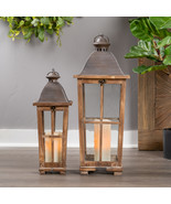 Tapered Wood Lantern with Metal Lid (Set of 2) - $3,145.34 MXN