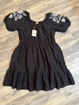 Boho Black Knox Rose Women&#39;s Dress Pockets Bubble Sleeve Flowers XL - $16.44