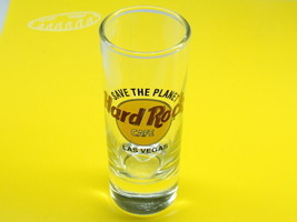Hard Rock Cafe Las Vegas Save the Planet Tall Shot Glass Black Letters 4" - $17.81