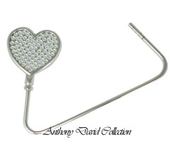 Silver Heart Crystal Purse Hook Hanger with Swarovski Crystals - £11.89 GBP