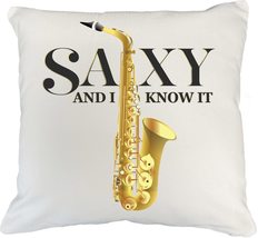 Make Your Mark Design Saxy and I Know It Funny Creative Pun White Pillow Cover f - £19.54 GBP+