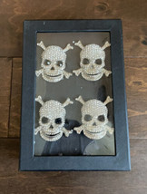 Tahari Halloween Napkin Rings Holder 4 Skull Crossbones Rhinestones free ship - £31.91 GBP