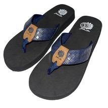 Yellow Box Flip Flops Blue Checkered Woven Comfort Wedge Sandals Navy Cocoa - £27.63 GBP