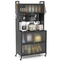 5 Tier Kitchen Bakers Rack with Lights Multifunctional Microwave Stand with Flip - $242.08 CAD