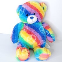 Build A Bear Bright Rainbow Multicolored Teddy Bear Red Blue Peace Glitter 15&quot; - £17.40 GBP