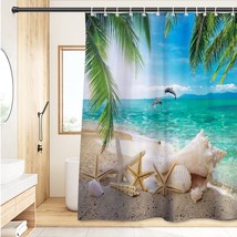 starfish Beach Sea Palms Waterproof Shower Curtain Bathroom Tropical Style Decor - £23.18 GBP