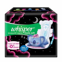 Whisper Bindazzz Nights Koala Soft Sanitary Pads, XXL+ 10 Napkins/ Free ... - $26.55