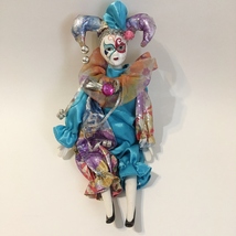 Mardi Gras Doll Court Jester Clown Porcelain Head Painted Face Bisque Vintage  - £35.97 GBP
